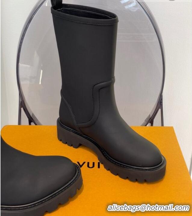 Luxury Louis Vuitton Territory Flat Leather Half Boots with Buckle 117125 Black