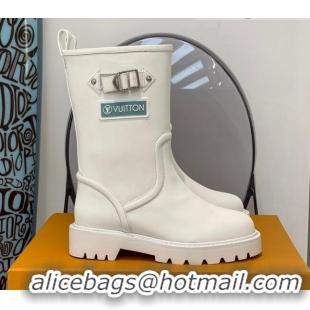 Top Grade Louis Vuitton Territory Flat Leather Half Boots with Buckle 117125 White