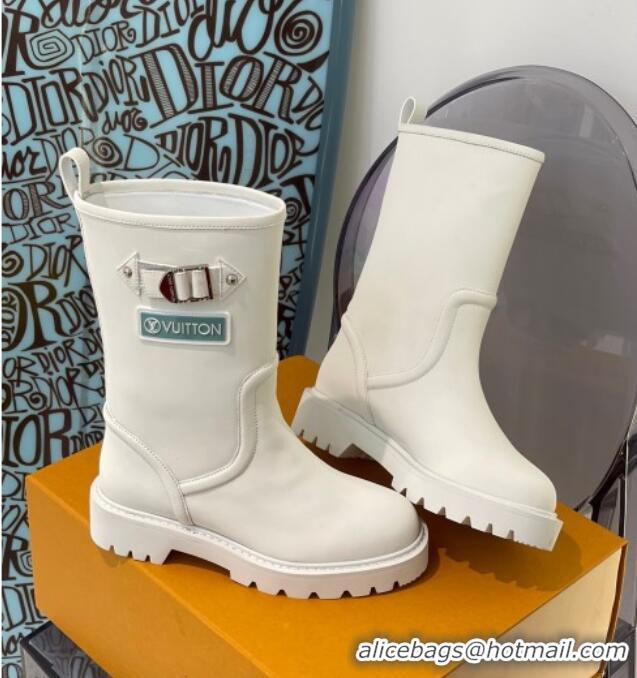 Top Grade Louis Vuitton Territory Flat Leather Half Boots with Buckle 117125 White