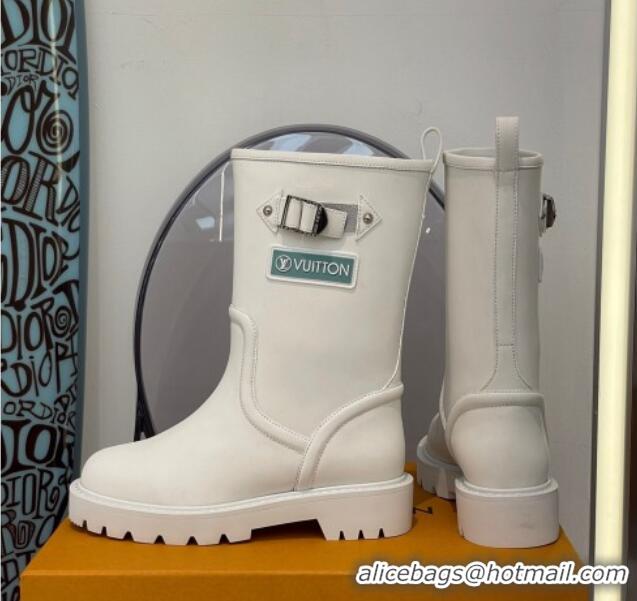 Top Grade Louis Vuitton Territory Flat Leather Half Boots with Buckle 117125 White