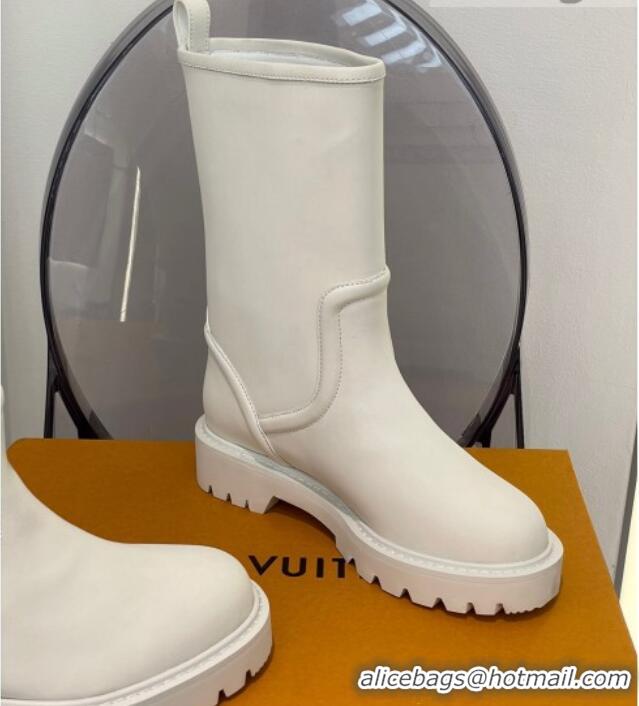 Top Grade Louis Vuitton Territory Flat Leather Half Boots with Buckle 117125 White