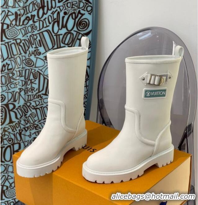 Top Grade Louis Vuitton Territory Flat Leather Half Boots with Buckle 117125 White