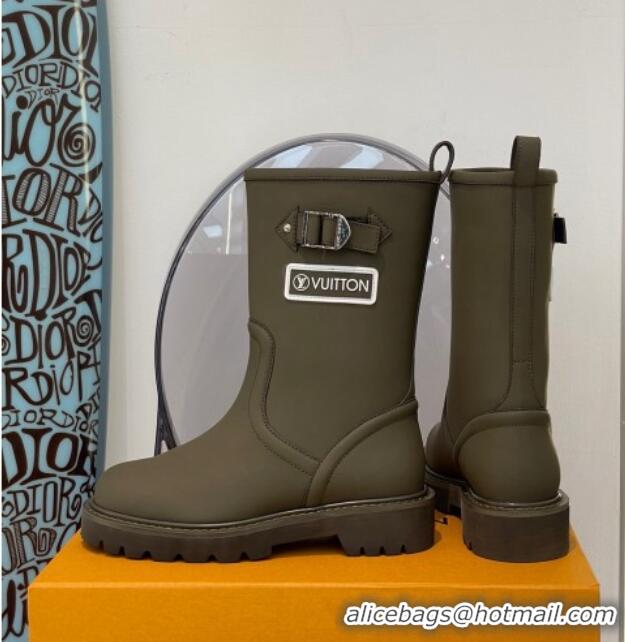 Charming Louis Vuitton Territory Flat Leather Half Boots with Buckle 117125 Green