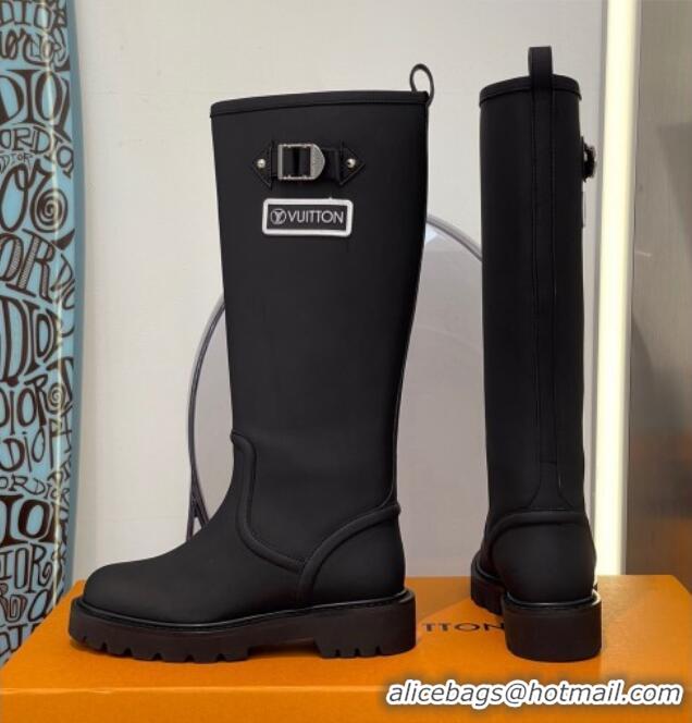 Good Looking Louis Vuitton Territory Flat Leather High Boots with Buckle 117128 Black