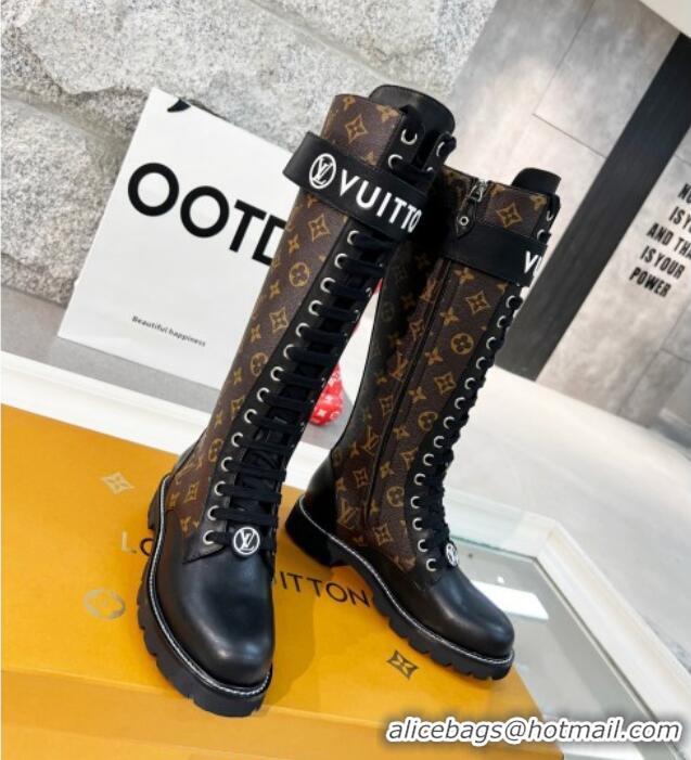 Best Product Louis Vuitton Territory Flat High Range Monogram Canvas Boots 111801 Brown