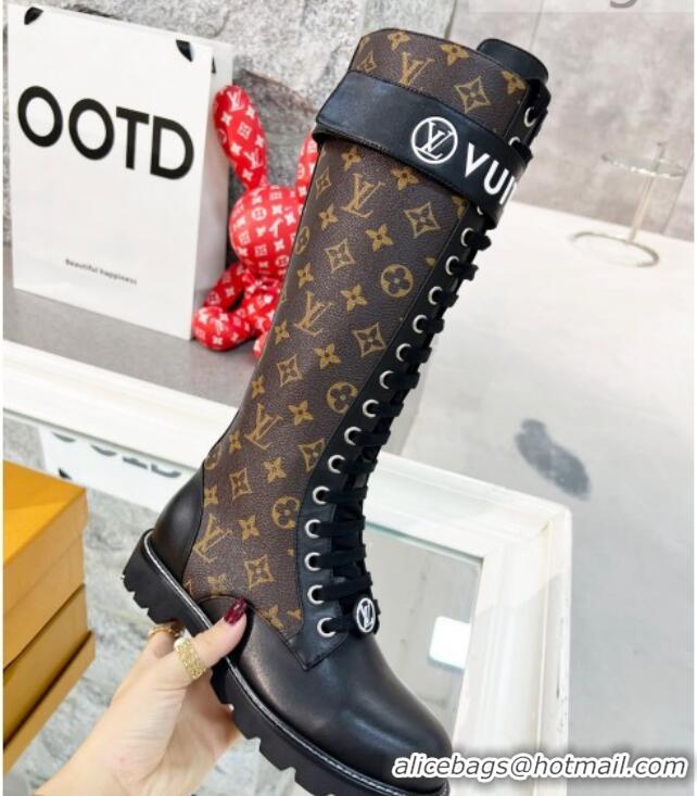 Best Product Louis Vuitton Territory Flat High Range Monogram Canvas Boots 111801 Brown