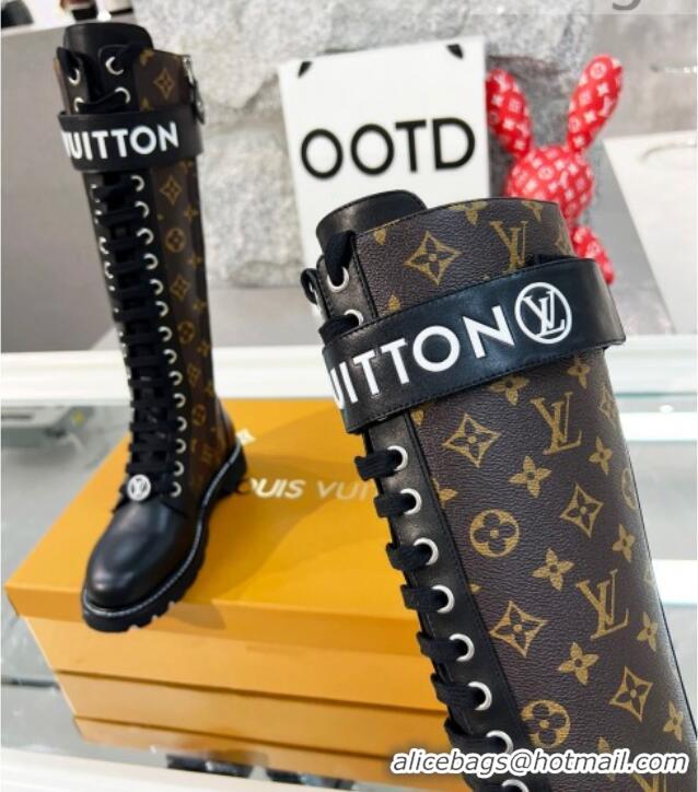 Best Product Louis Vuitton Territory Flat High Range Monogram Canvas Boots 111801 Brown