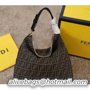 Most Popular Fendi Leather/FF Pattern Canvas Vintage Large Hobo Bag FD1606 Black