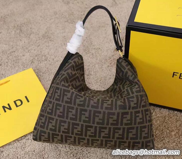 Most Popular Fendi Leather/FF Pattern Canvas Vintage Large Hobo Bag FD1606 Black