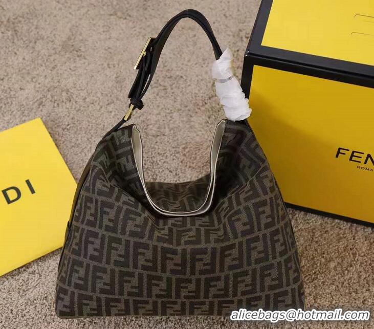 Most Popular Fendi Leather/FF Pattern Canvas Vintage Large Hobo Bag FD1606 Black