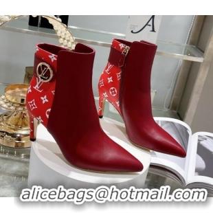 Best Luxury Louis Vuitton Afterglow Leather and Monogram Canvas Ankle Boots 9cm 111807 Red