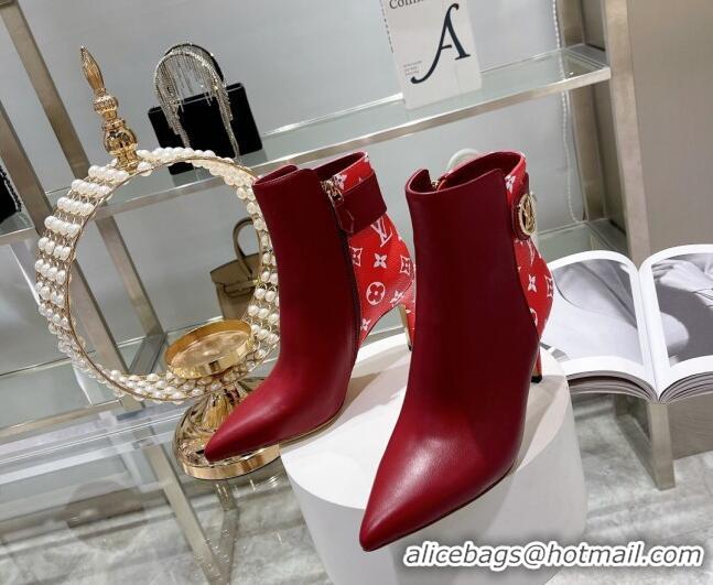 Best Luxury Louis Vuitton Afterglow Leather and Monogram Canvas Ankle Boots 9cm 111807 Red