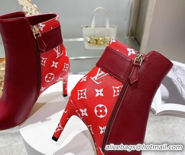 Best Luxury Louis Vuitton Afterglow Leather and Monogram Canvas Ankle Boots 9cm 111807 Red