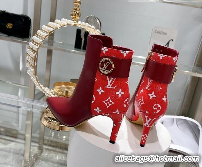 Best Luxury Louis Vuitton Afterglow Leather and Monogram Canvas Ankle Boots 9cm 111807 Red