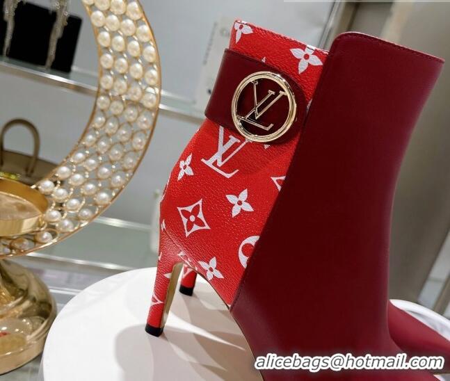 Best Luxury Louis Vuitton Afterglow Leather and Monogram Canvas Ankle Boots 9cm 111807 Red