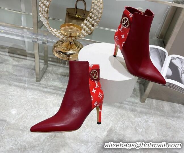 Best Luxury Louis Vuitton Afterglow Leather and Monogram Canvas Ankle Boots 9cm 111807 Red