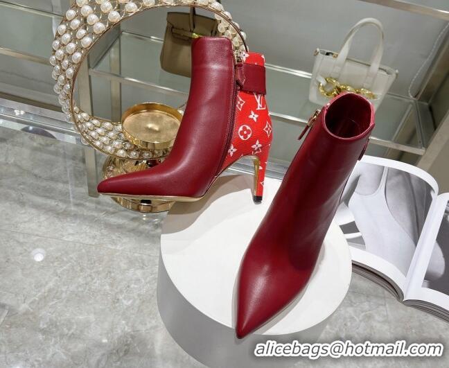 Best Luxury Louis Vuitton Afterglow Leather and Monogram Canvas Ankle Boots 9cm 111807 Red