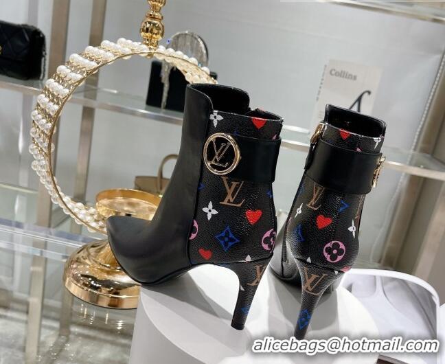 Perfect Louis Vuitton Afterglow Leather and Monogram Canvas Ankle Boots 9cm 111805 Black/Multicolor