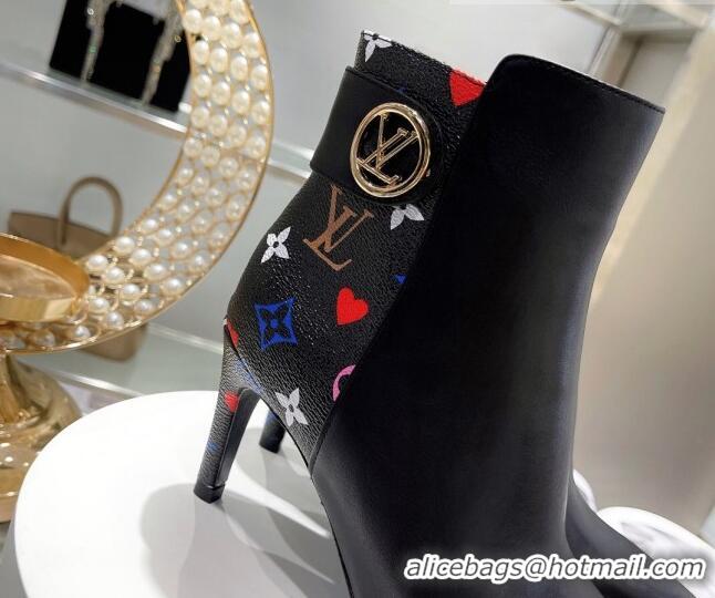 Perfect Louis Vuitton Afterglow Leather and Monogram Canvas Ankle Boots 9cm 111805 Black/Multicolor