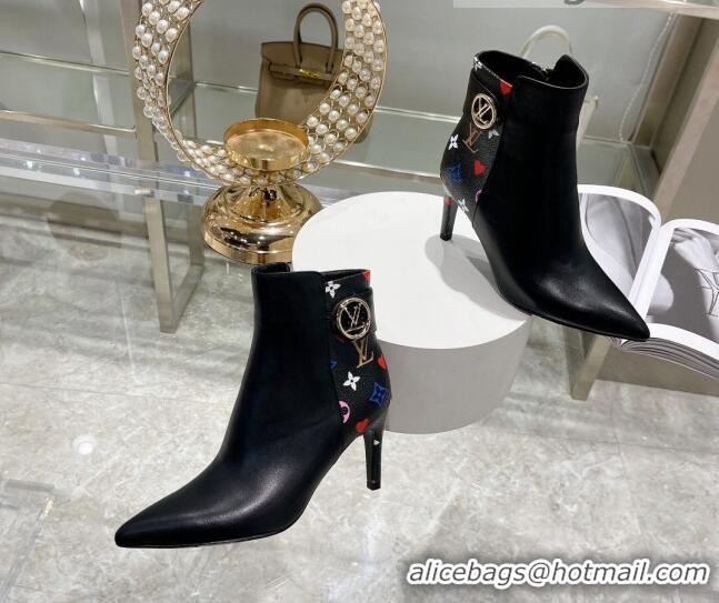 Perfect Louis Vuitton Afterglow Leather and Monogram Canvas Ankle Boots 9cm 111805 Black/Multicolor