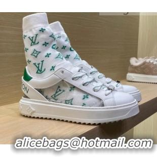 Best Design Louis Vuitton Time Out Monogram Socks Sneakers Green/Silver 112445