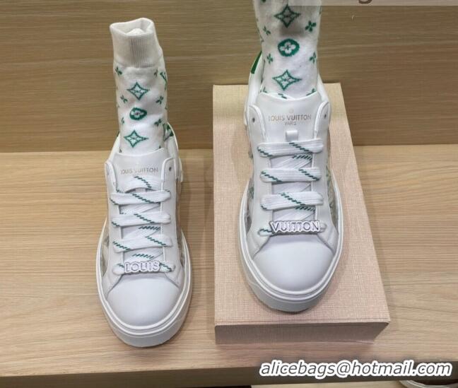 Best Design Louis Vuitton Time Out Monogram Socks Sneakers Green/Silver 112445