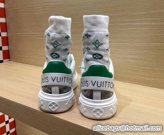 Best Design Louis Vuitton Time Out Monogram Socks Sneakers Green/Silver 112445