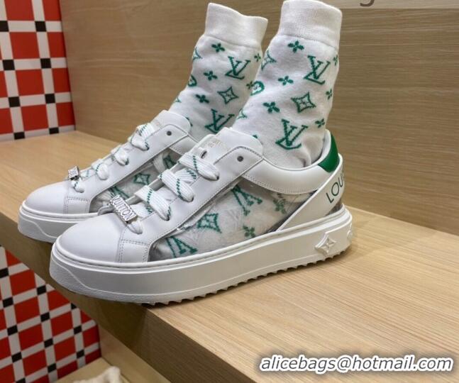 Best Design Louis Vuitton Time Out Monogram Socks Sneakers Green/Silver 112445