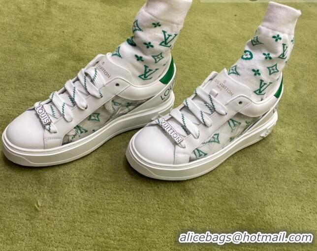 Best Design Louis Vuitton Time Out Monogram Socks Sneakers Green/Silver 112445