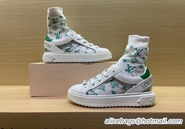 Best Design Louis Vuitton Time Out Monogram Socks Sneakers Green/Silver 112445