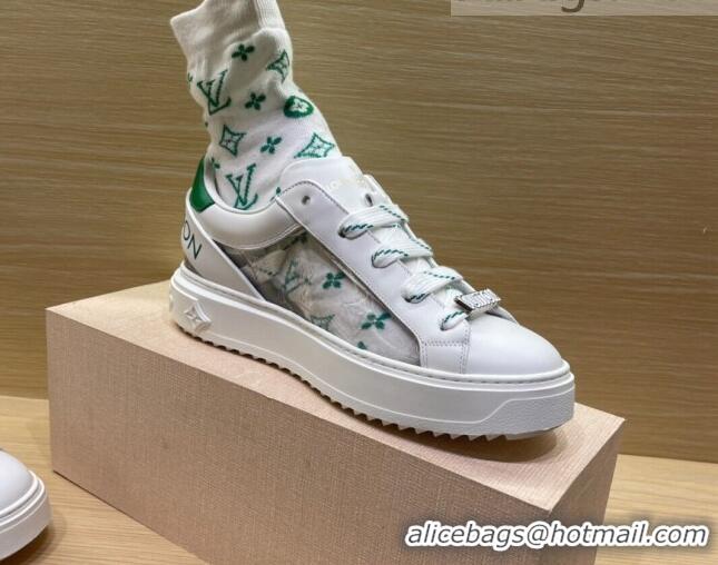 Best Design Louis Vuitton Time Out Monogram Socks Sneakers Green/Silver 112445