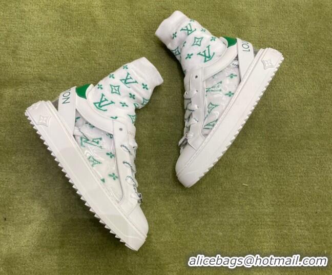 Best Design Louis Vuitton Time Out Monogram Socks Sneakers Green/Silver 112445