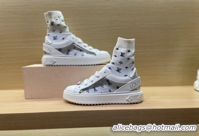 Grade Design Louis Vuitton Time Out Monogram Socks Sneakers 112445 Blue/Silver