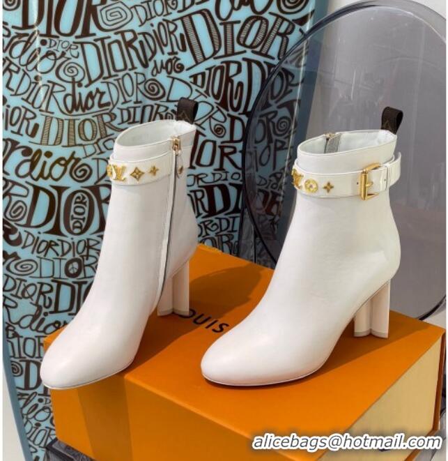 Charming Louis Vuitton Silhouette Monogram Strap Ankle Boots 112450 White