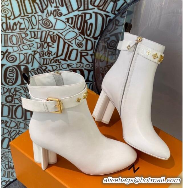 Charming Louis Vuitton Silhouette Monogram Strap Ankle Boots 112450 White