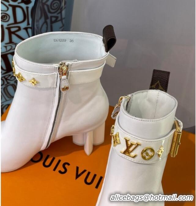 Charming Louis Vuitton Silhouette Monogram Strap Ankle Boots 112450 White