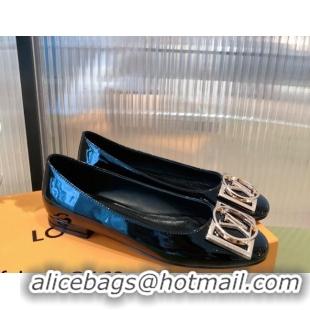 Low Cost Louis Vuitton Patent Leather LV Buckle Flat Ballerinas Black 112471