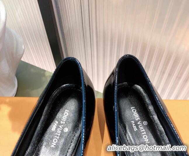 Low Cost Louis Vuitton Patent Leather LV Buckle Flat Ballerinas Black 112471