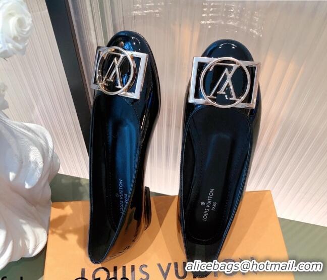 Low Cost Louis Vuitton Patent Leather LV Buckle Flat Ballerinas Black 112471