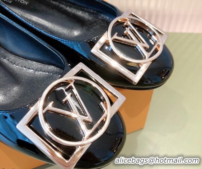 Low Cost Louis Vuitton Patent Leather LV Buckle Flat Ballerinas Black 112471