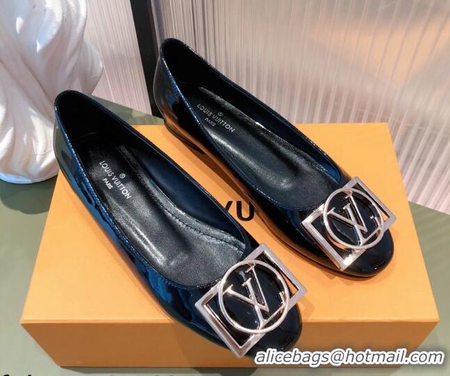 Low Cost Louis Vuitton Patent Leather LV Buckle Flat Ballerinas Black 112471