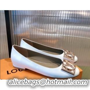 Best Design Louis Vuitton Patent Leather LV Buckle Flat Ballerinas 112471 White