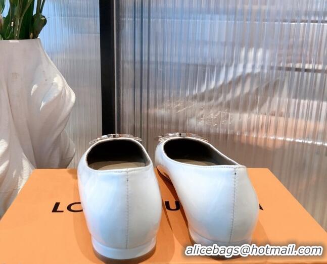 Best Design Louis Vuitton Patent Leather LV Buckle Flat Ballerinas 112471 White