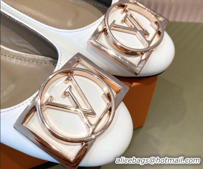 Best Design Louis Vuitton Patent Leather LV Buckle Flat Ballerinas 112471 White