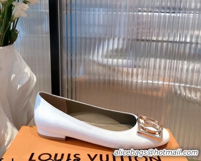 Best Design Louis Vuitton Patent Leather LV Buckle Flat Ballerinas 112471 White