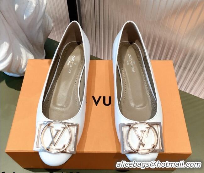 Best Design Louis Vuitton Patent Leather LV Buckle Flat Ballerinas 112471 White