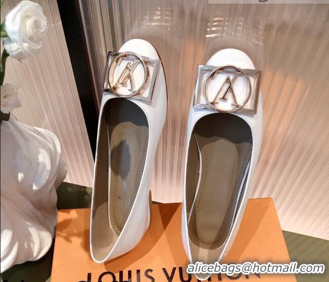 Best Design Louis Vuitton Patent Leather LV Buckle Flat Ballerinas 112471 White