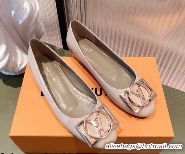 Fashion Louis Vuitton Patent Leather LV Buckle Flat Ballerinas 112471 Nude