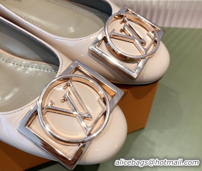 Fashion Louis Vuitton Patent Leather LV Buckle Flat Ballerinas 112471 Nude