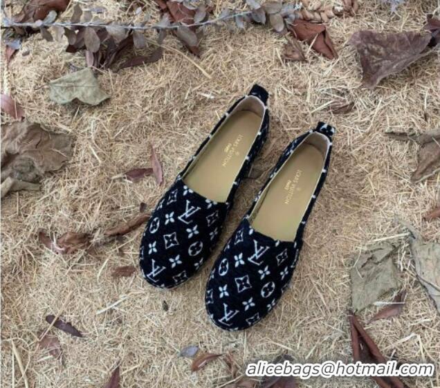 New Style Louis Vuitton Monogram Velvet Flat Espadrilles 112474 Black/White